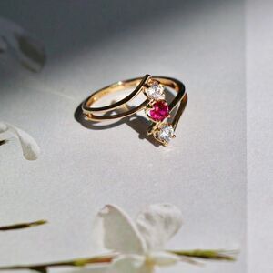 14k Real Gold 3 stone Ring | Everyday Jewelry | Birthday Gift | Fashion Jewelry